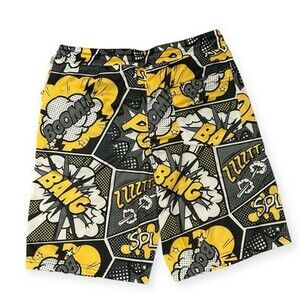 Oh Snap! Comic Book Graphic Shorts Pop Art Black Yellow (Men’s -S) unisex Styled